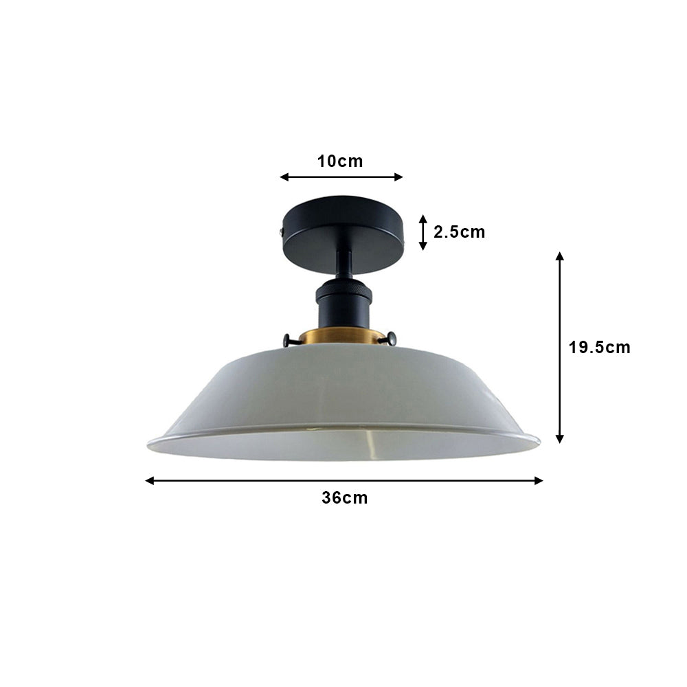 White Bowl Industrial Ceiling Light - Flush Mounted